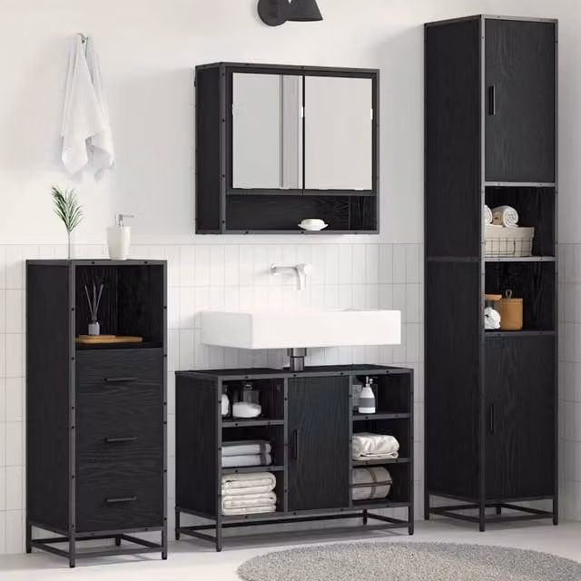 Set di mobili per il bagno 3 pz Rovere Nero 3402335