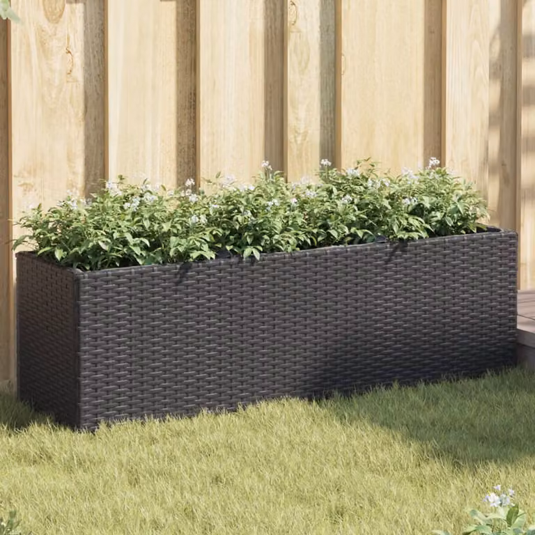 vidaXL Fioriere da Giardino con 3 Vasi Neri in Polyrattan, L: 105 cm, P: 30 cm, H: 32 cm