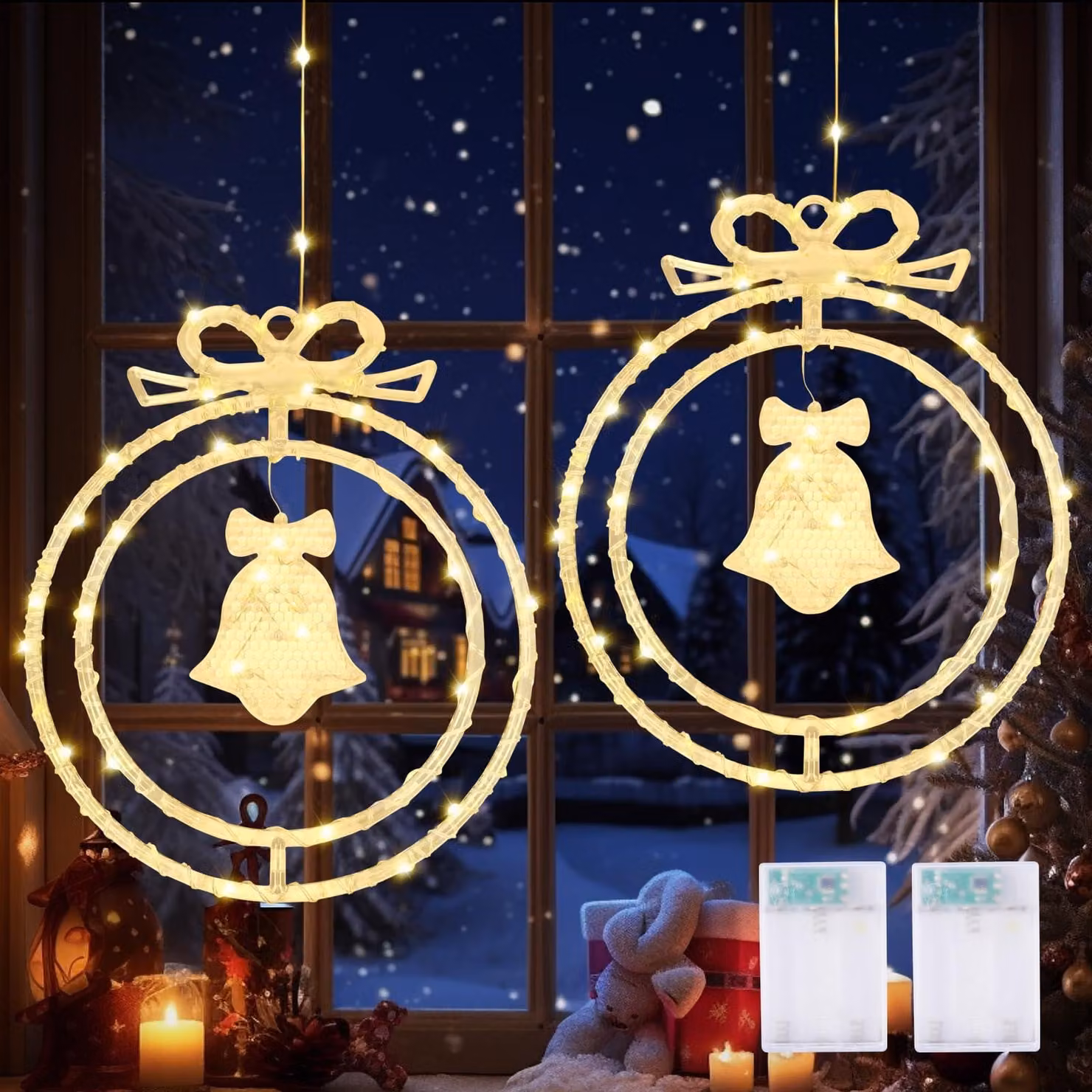Luci natalizie a LED per finestre, 2 pezzi, decorazioni natalizie illuminate per interni, girevoli