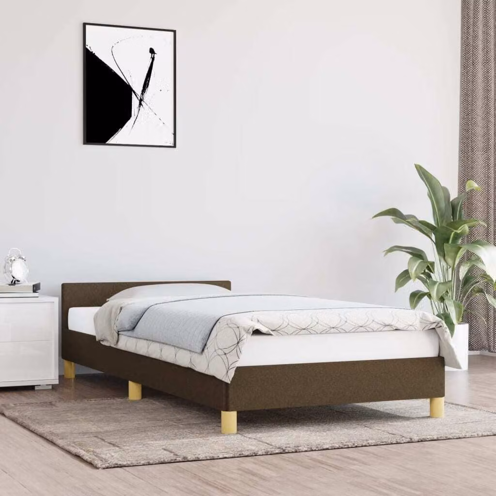 The Living Store Struttura letto con testiera in tessuto marrone scuro 90x200 cm