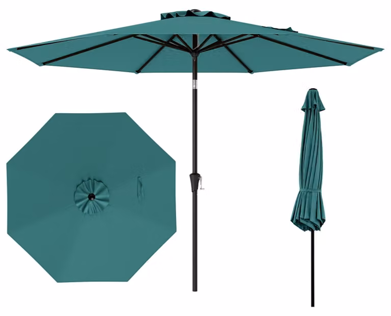 KOMFOTTEU Ombrellone pieghevole, ombrellone da giardino da 300 cm con protezione UV, ombrellone a manovella con 6 stecche e manovella manuale, ombrellone da terrazza e da balcone per giardino, mercato, spiaggia