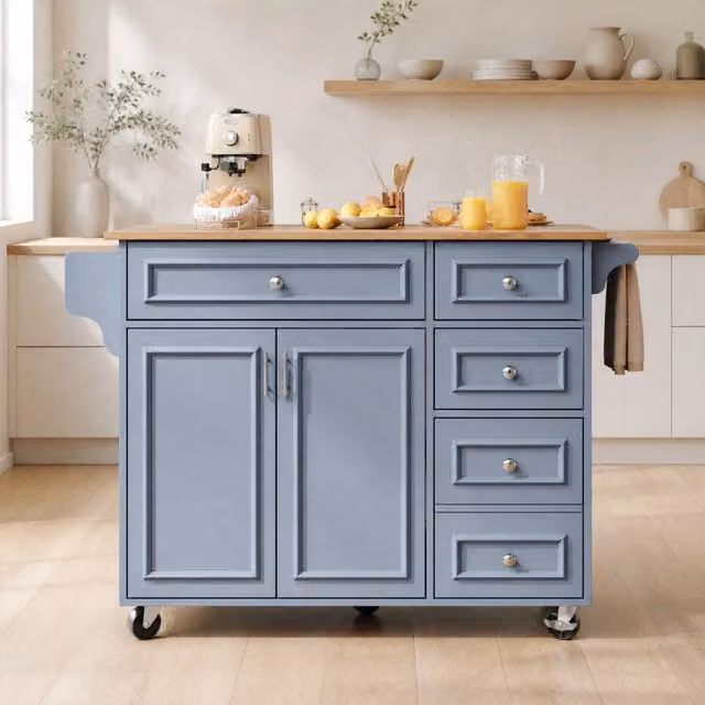 Isola da cucina pieghevole in MDF Baby Blue 110 x 45/75 x 92 cm