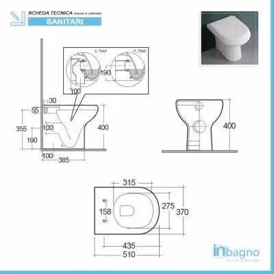 Vaso a terra filomuro Rak Ceramics serie Compact in ceramica bianca con scarico universale e tecnologia Rimless L: 51 cm, P: 40 cm, H: 37 cm – 2