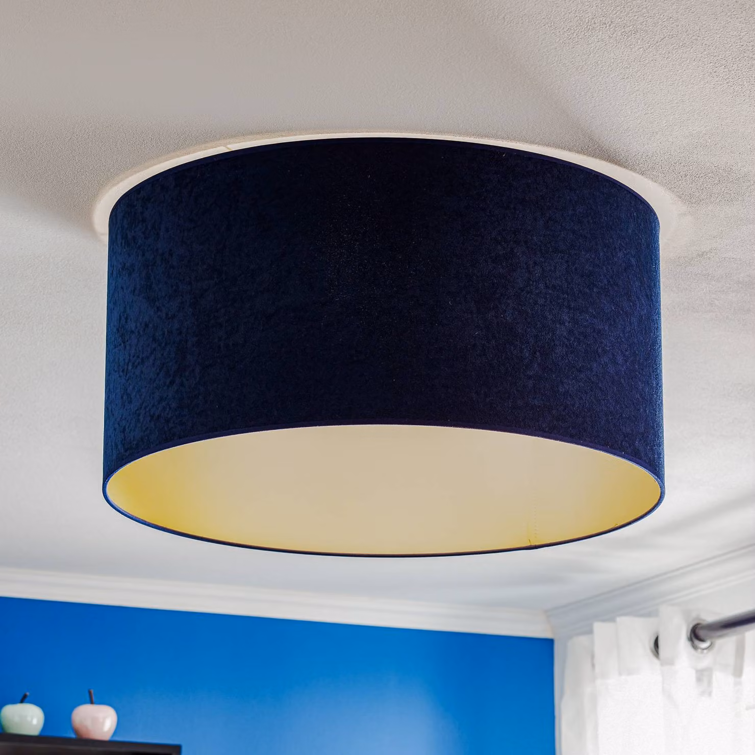 Plafoniera soffitto Golden Roller Duolla, dimmerabile, Blu, Soggiorno / Sala da pranzo, Tessuto / Stoffa / Seta, Plafoniera