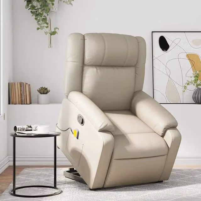 Poltrona Alzapersona Reclinabile con Massaggio e Assistenza Elettrica in Similpelle Beige per Senior – 1