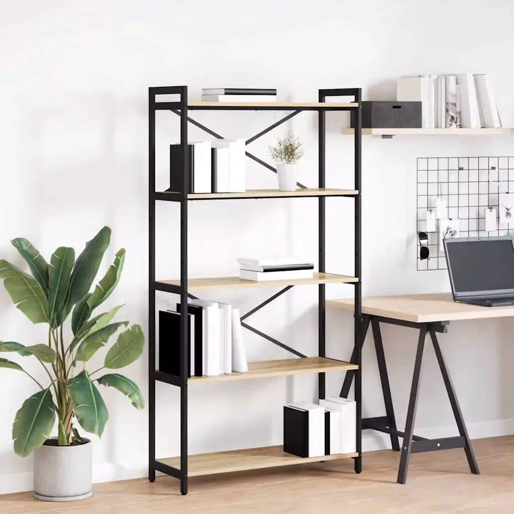 Libreria industrial vidaXL in legno MDF e metallo, colore marrone e nero, L 80 cm x P 30 cm x H 155 cm