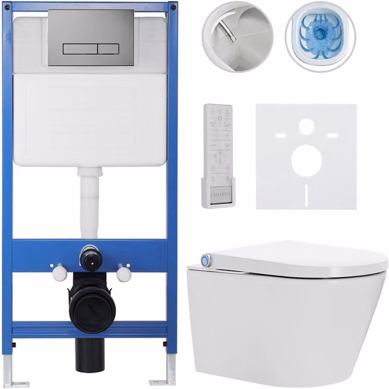 Set completo per WC Profi/Cronus Premium - bianco lucido - pulsante per WC modello Slim/grigio scuro - installazione a parete - 59,3 x 38,4 cm