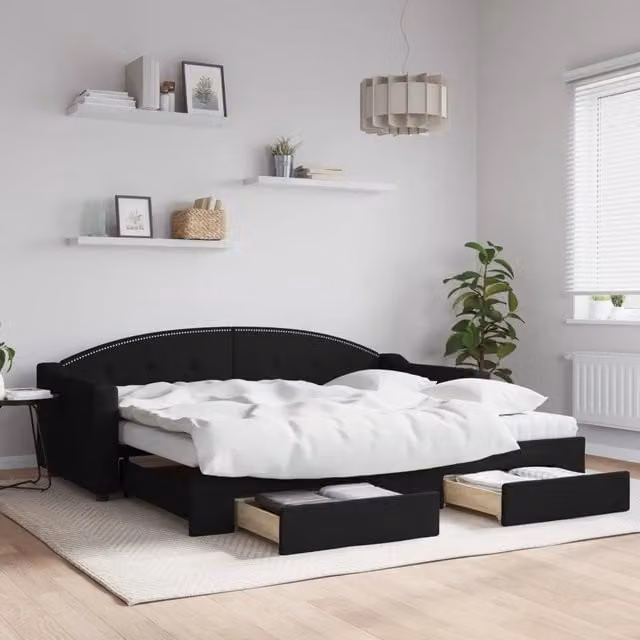 Divano Letto Moderno vidaXL in Tessuto Nero per Soggiorno e Camera da Letto