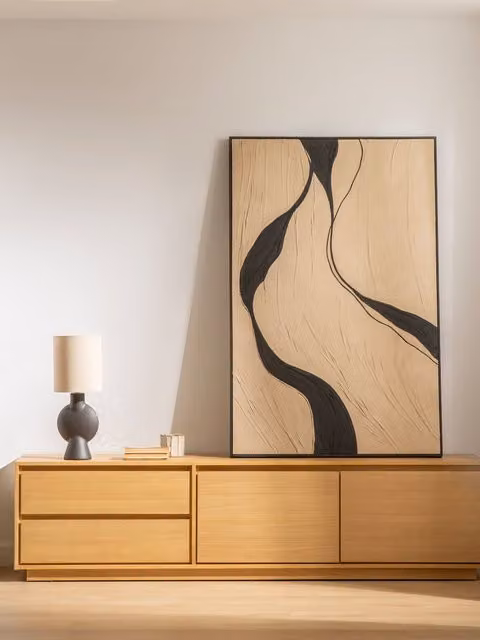 Quadro astratto moderno Threads Kenay Home, beige e nero, rettangolare