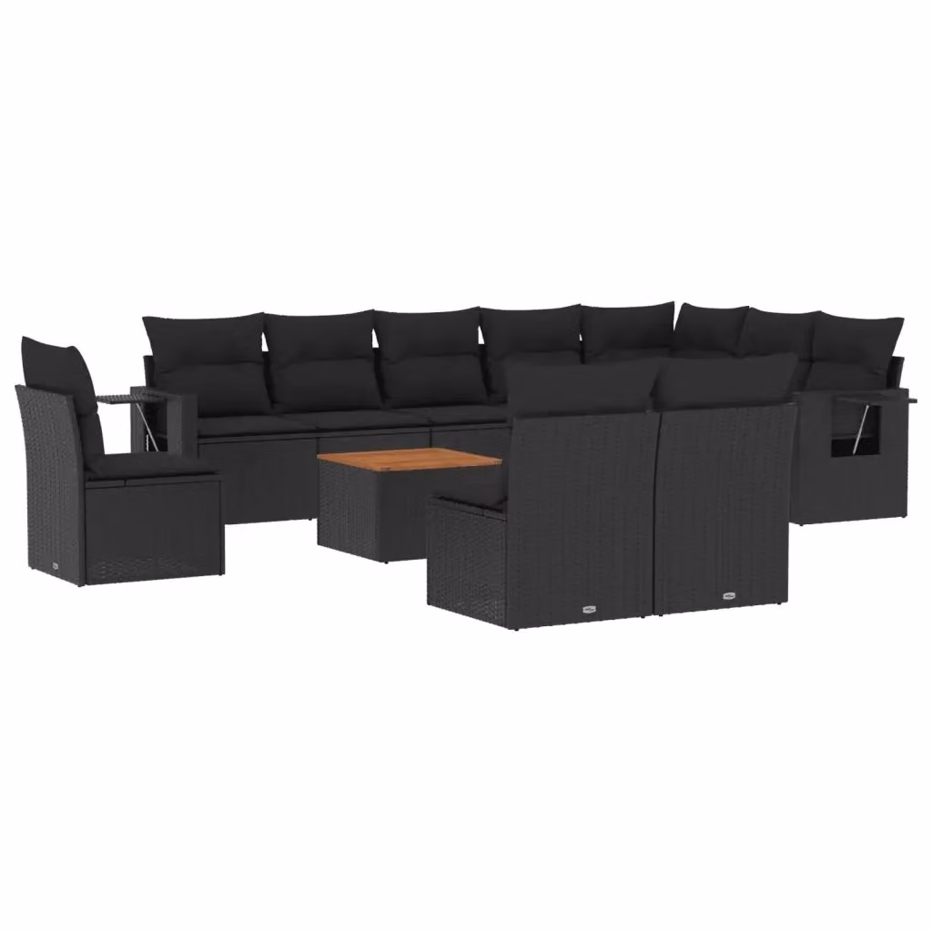 vidaXL Set Divani da Giardino 11 pz in Polyrattan Nero con Cuscini e Tavolino da Esterno – 2