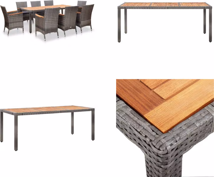 vidaXL Set da pranzo da giardino 9 pezzi con cuscini in poly rattan grigio - Set di mobili da giardino - Set di mobili da giardino - Tavolo e sedie da giardino - Tavoli e sedie da giardino
