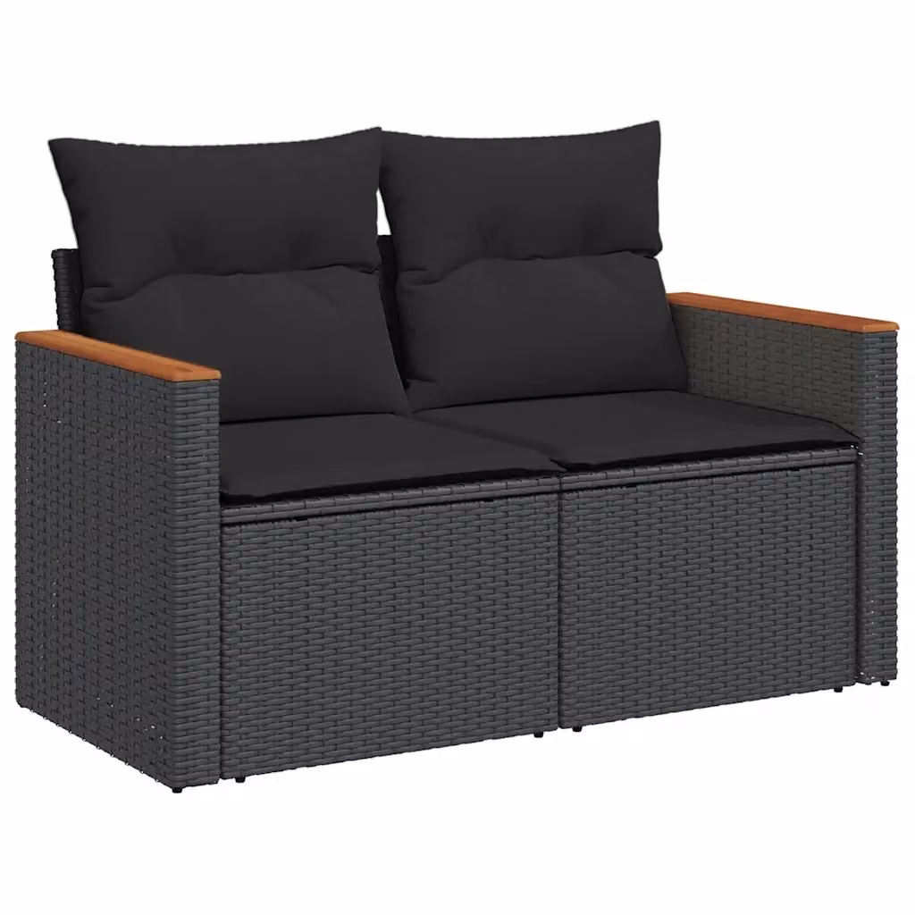 Divano da giardino Design Mania a 2 posti in polyrattan nero con cuscini inclusi L: 124 cm, P: 69 cm, H: 62 cm – 2