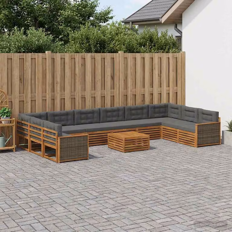 Set di divani da giardino vidaXL in legno di acacia massello, 11 pezzi, marrone e grigio