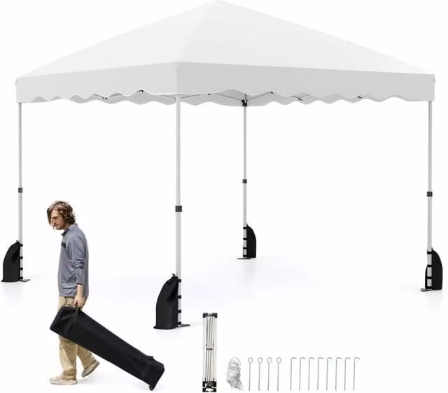 Tenda a baldacchino pop-up Design Mania per feste ed eventi, parasole pieghevole con borsa con ruote, Bianco, L/P: 300 x 300 cm – 1