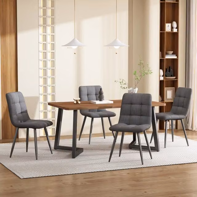 Tavolo da Pranzo Allungabile con 4 Sedie ¨C MINIMAL ¨C Piano MDF Noce, Gambe Metallo Nero