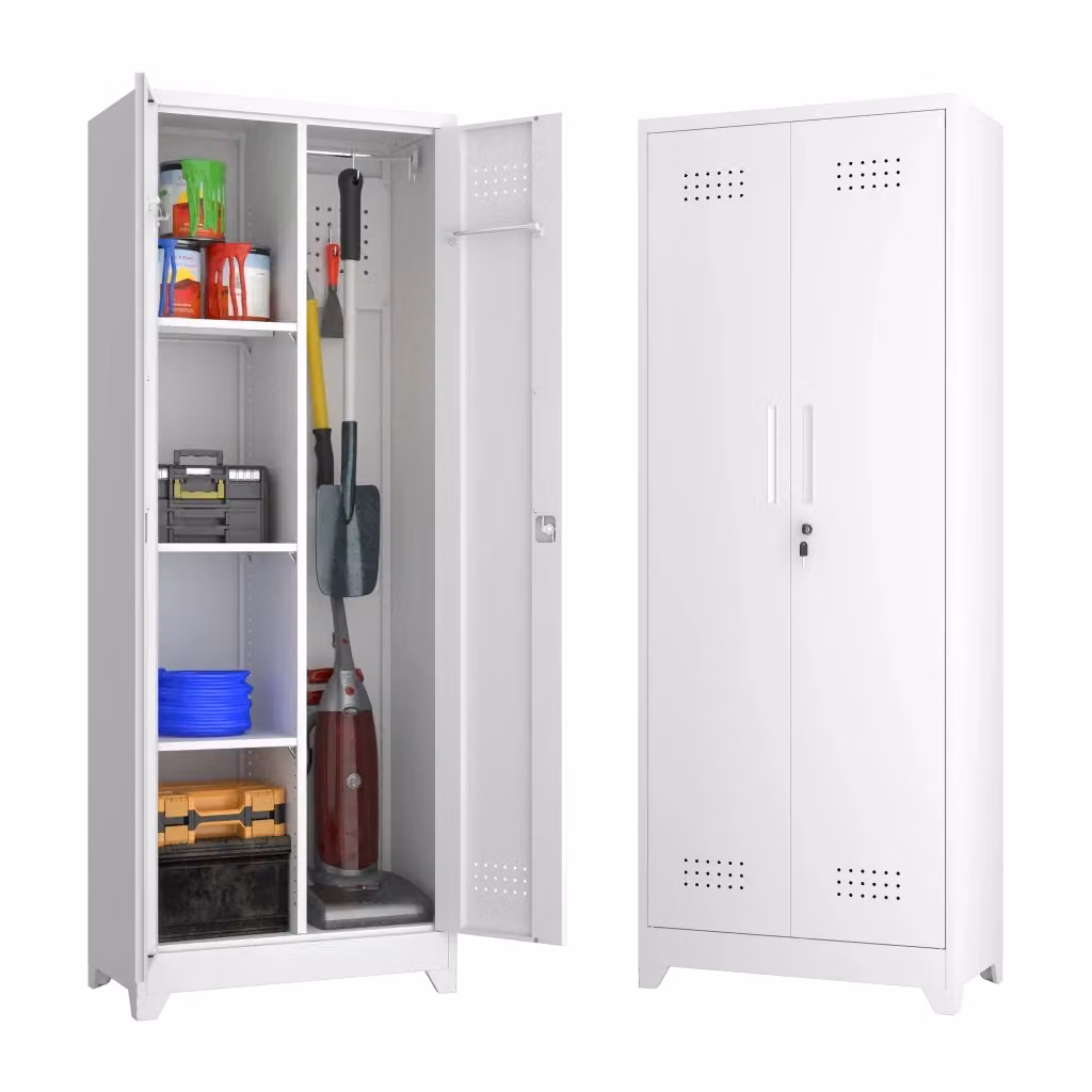 Armadio porta utensili da pulizia Minimal bianco in metallo con serratura, ripiani e appendiabiti, H 165 x L 40 x P 60 cm – 2