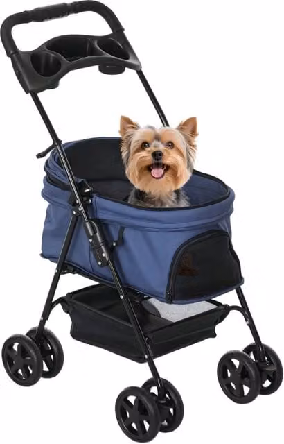 Carrello per Cani Piccoli con Ruote ¨C Xylo ¨C Blu, Cestino Portaoggetti, Cinture di Sicurezza, 67x45x96 cm