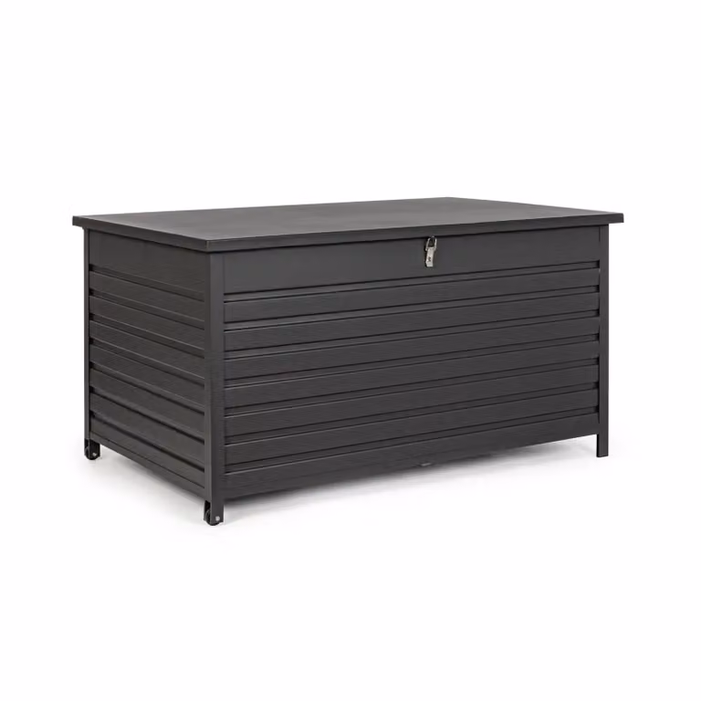 Baule da giardino BURGOS in alluminio antracite con ruote, 141x73x74