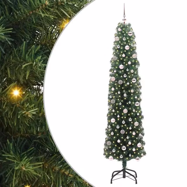 Albero di Natale artificiale moderno verde con 300 LED luce bianca calda, Altezza: 240 cm – 1