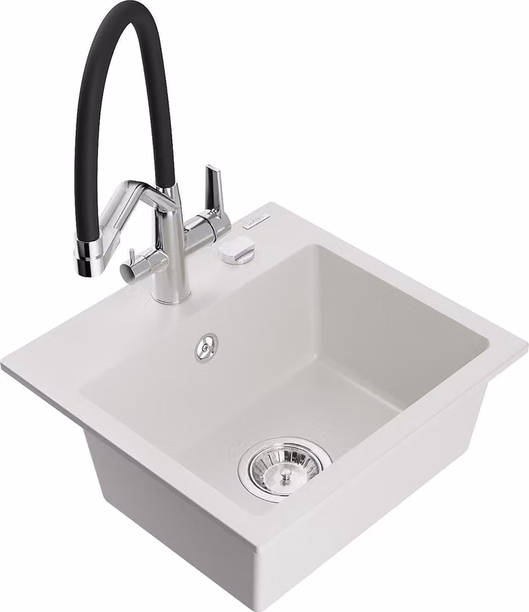 Mexen Milo lavello in granito a 1 vasca con miscelatore da cucina Duo, bianco - 6505-20-671701-07