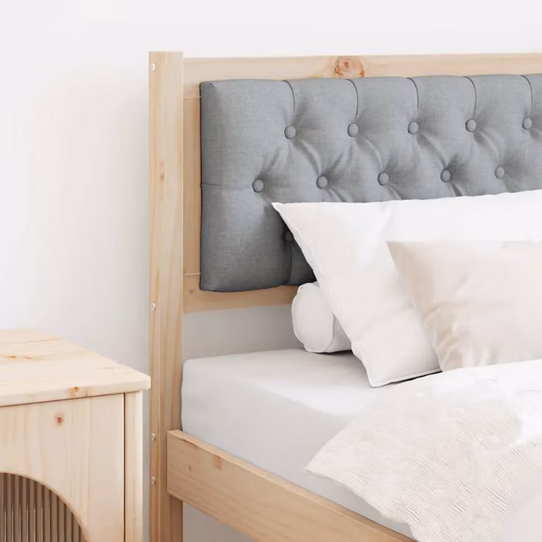 Testiera per letto moderna vidaXL in legno di pino massello e tessuto, marrone e grigio chiaro, 80 cm