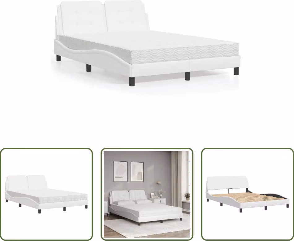 The Living Store Letto con materasso bianco 140x200 cm in ecopelle