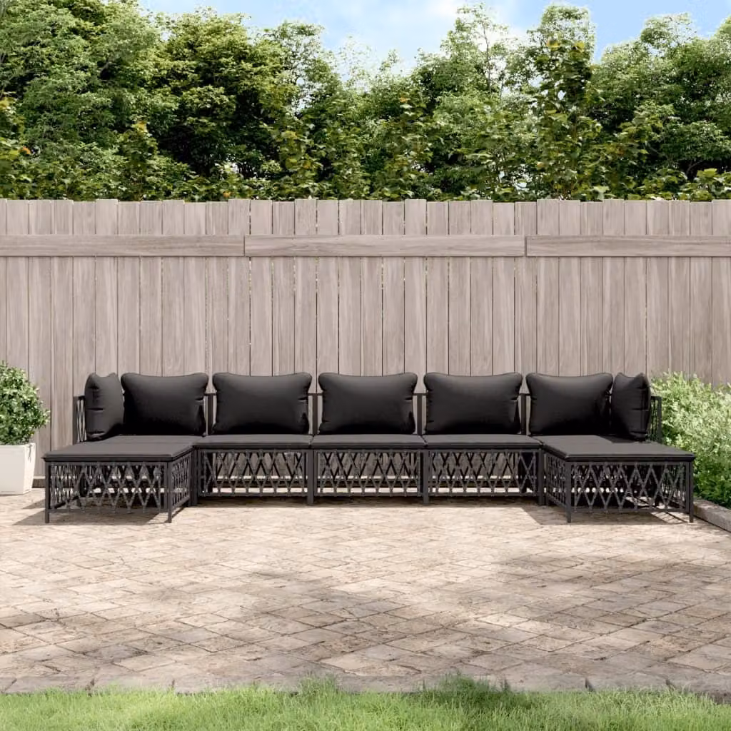 The Living Store Set da giardino 7 pezzi con cuscini in acciaio antracite