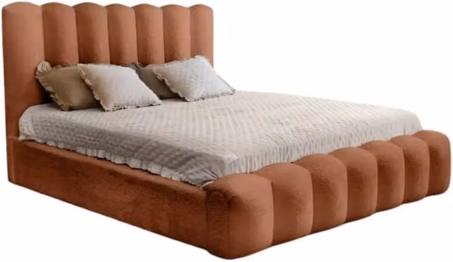 Letto contenitore BADJA Meublorama in tessuto bouclé arancione con rete sollevabile L/P/H: 140 x 200 x 155 cm