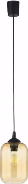 Lampada da soffitto 1xE27 110cm nera con paralume in vetro ambrato