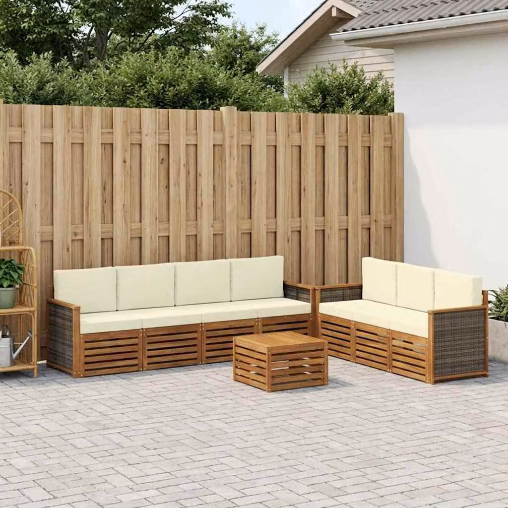 Set di divani da giardino vidaXL in legno di acacia massello, 8 pezzi, marrone e beige