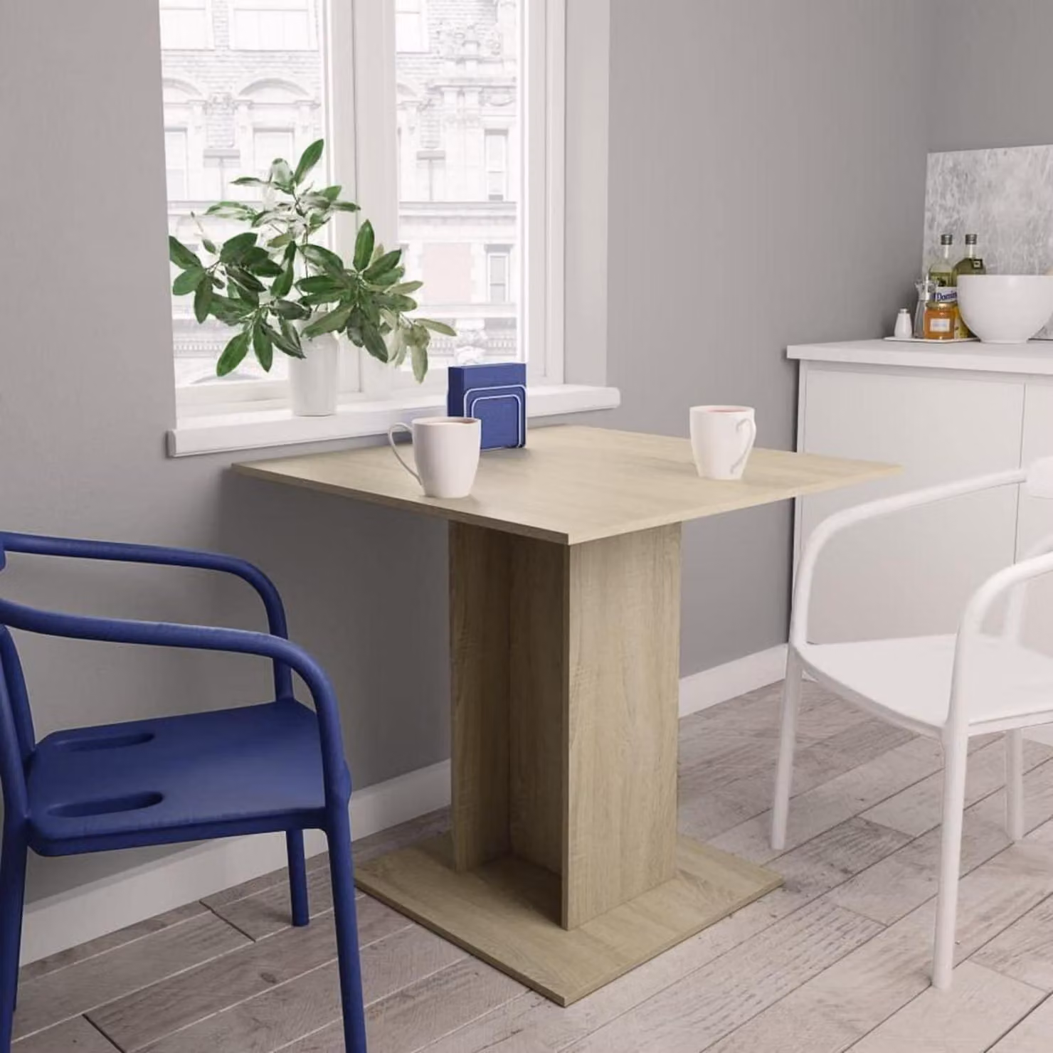 Tavolo da pranzo 80x80x75 cm, impiallacciato in legno effetto noce Sonoma