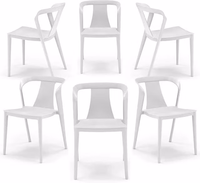 Set 6 sedie in polipropilene modello ALBA, impilabile, idrorepellente, resistente ai raggi UV, design moderno ideale per sala da pranzo, cucina, sala d’attesa, bar, ristoranti, giardino, colore Bianco