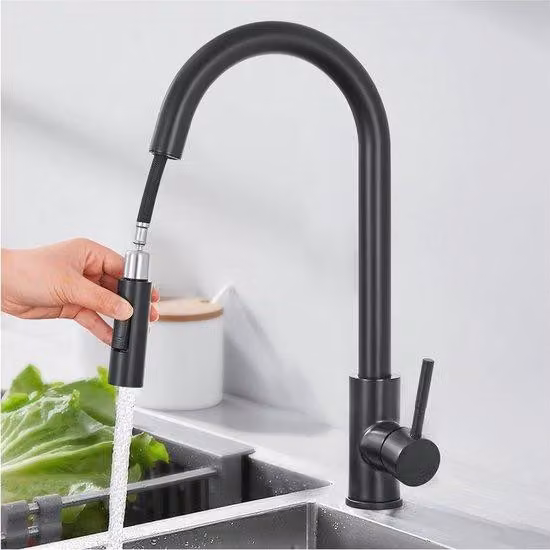 Rubinetto da cucina estraibile ad alta pressione con testa a spruzzo – Potenza di spruzzo, rotazione a 360 gradi, due funzioni di spruzzo