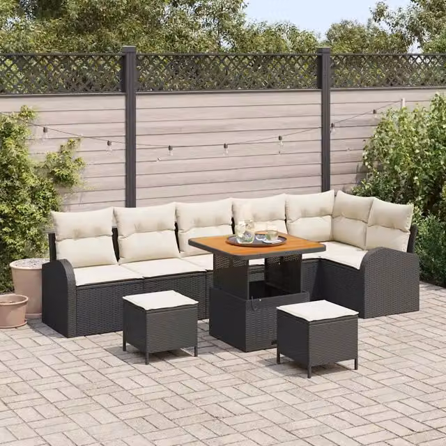 Set Divano da Giardino 9 pz 8-Numero di posti Nero e Crema 3364360