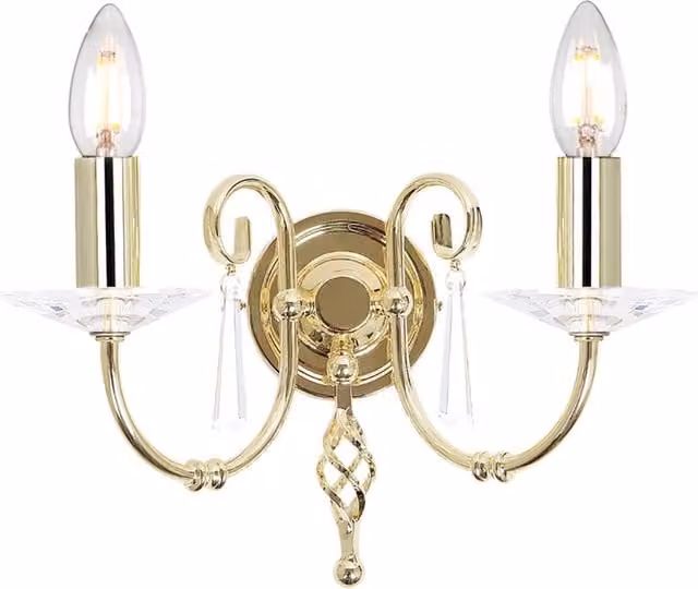 Applique Classica Aegean Elstead Lighting in Acciaio e Ottone Lucido con 2 Luci E14 e Vetro Trasparente