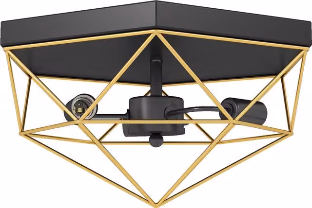Lampada da Soffitto Industriale Geometrica HOMCOM in Metallo con 3 Attacchi E27, Nero e Oro