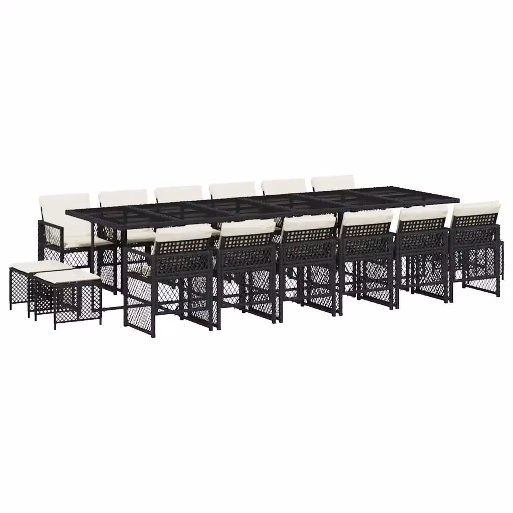 vidaXL Set da Pranzo da Giardino 17 pz in Polyrattan con Cuscini Nero e Bianco e Piano in Vetro – 2