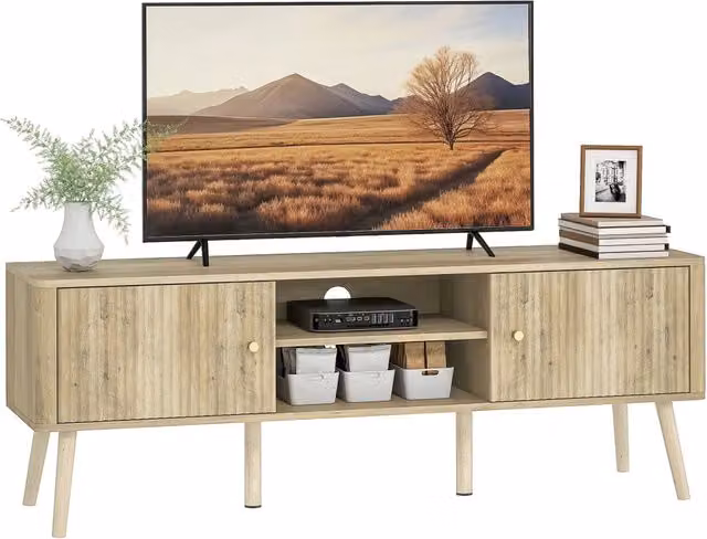Mobile TV Minimal per schermi fino a 65 pollici, colore beige, L/P/H: 140 x 35 x 49 cm