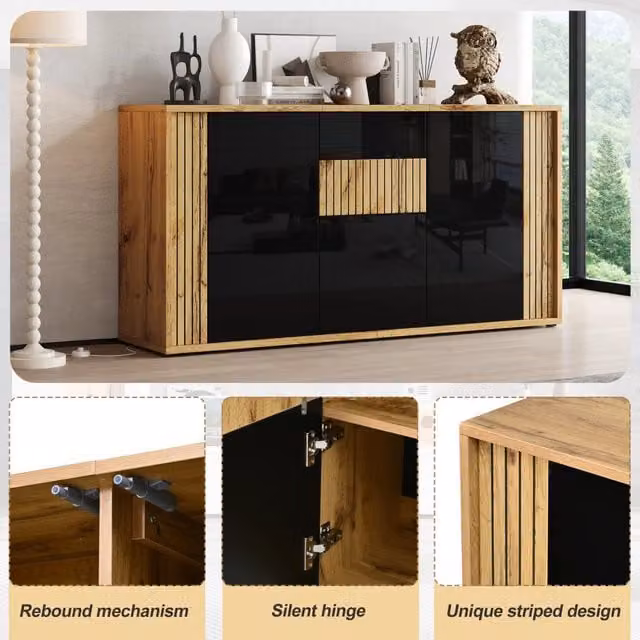 Consolle Moderna Minimal con 3 Ante Nero e Rovere L: 140 cm, P: 35 cm, H: 71 cm – 1