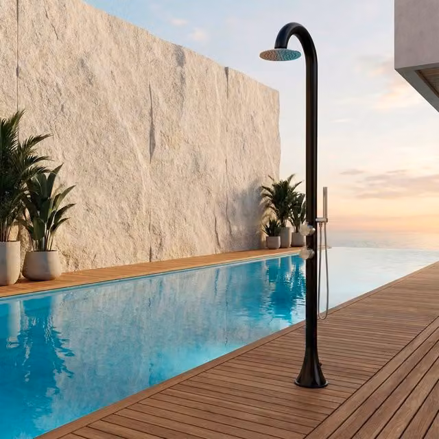 Doccia SINED Luna D Nera in Acciaio Inox 316L con Doccino Flessibile e Doppio Ingresso Acqua Calda e Fredda per Installazioni Esterne – 1