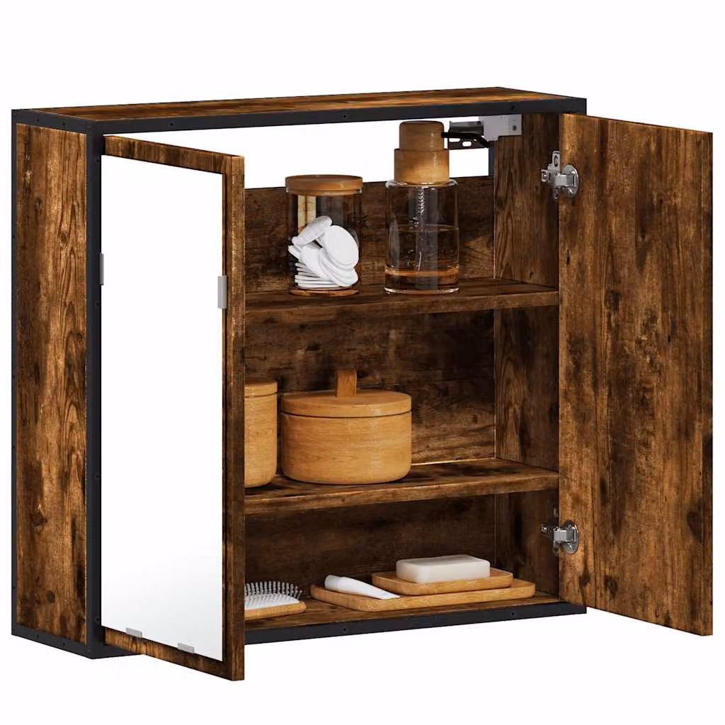 Mobile Bagno con Specchio vidaXL in Rovere Fumo, L: 65 cm, P: 20 cm, H: 60 cm