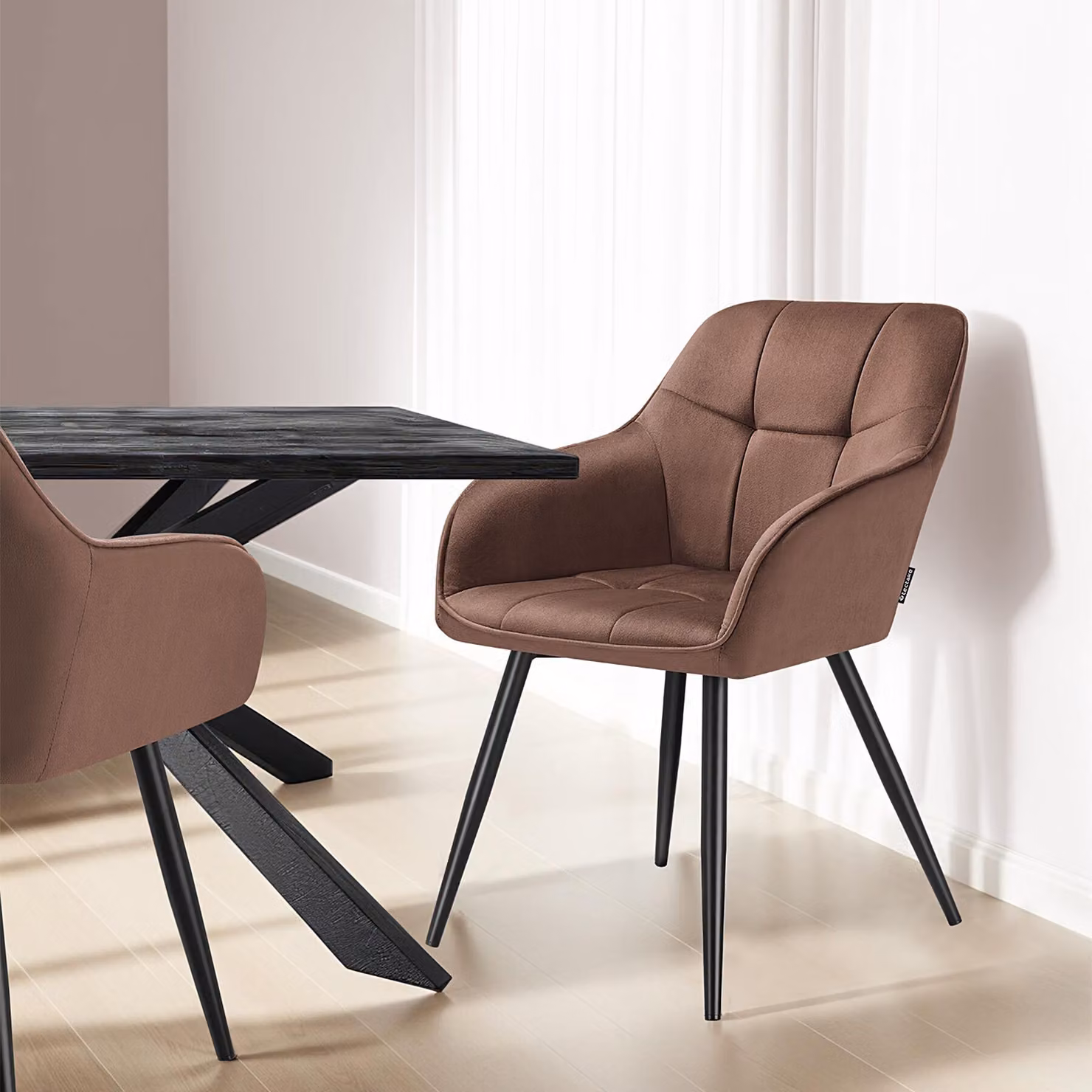 Sedia Marilyn Tectake in velluto trapuntato marrone e nero per soggiorno e cucina – 2