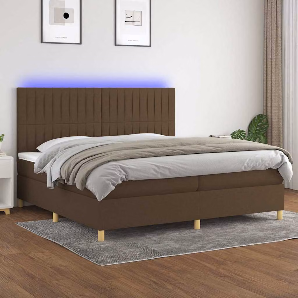 Letto Ibrido con Materasso e Illuminazione LED vidaXL in Tessuto Marrone e Bianco L/P: 200 x 200 cm – 1