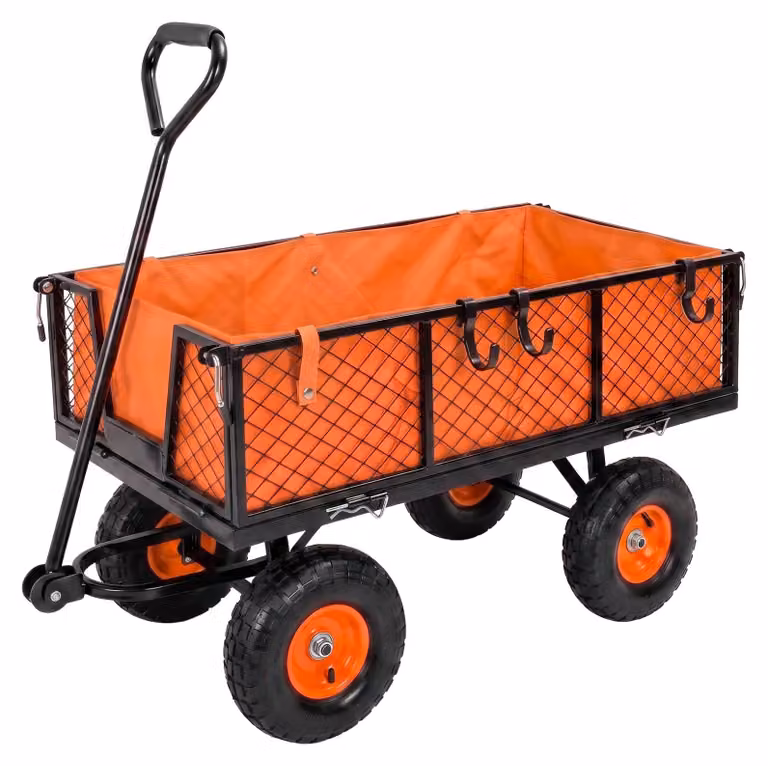 Carrello rimorchio a spinta carrello porta attrezzi da giardino in ferro con telone interno - capacita' max 350kg