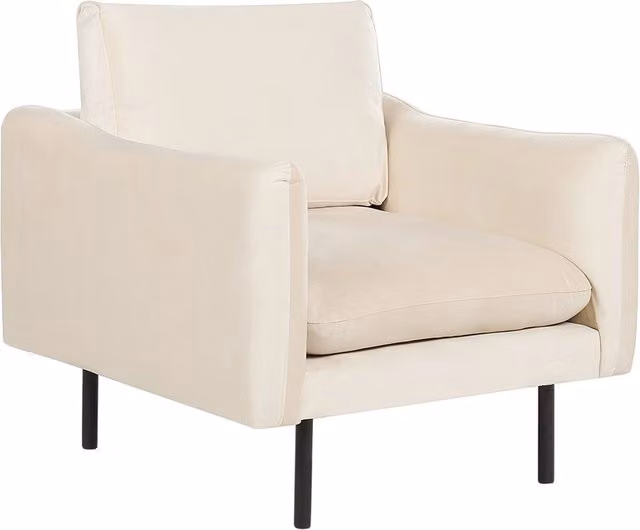 Poltrona moderna BELIANI in velluto beige con struttura in metallo e braccioli