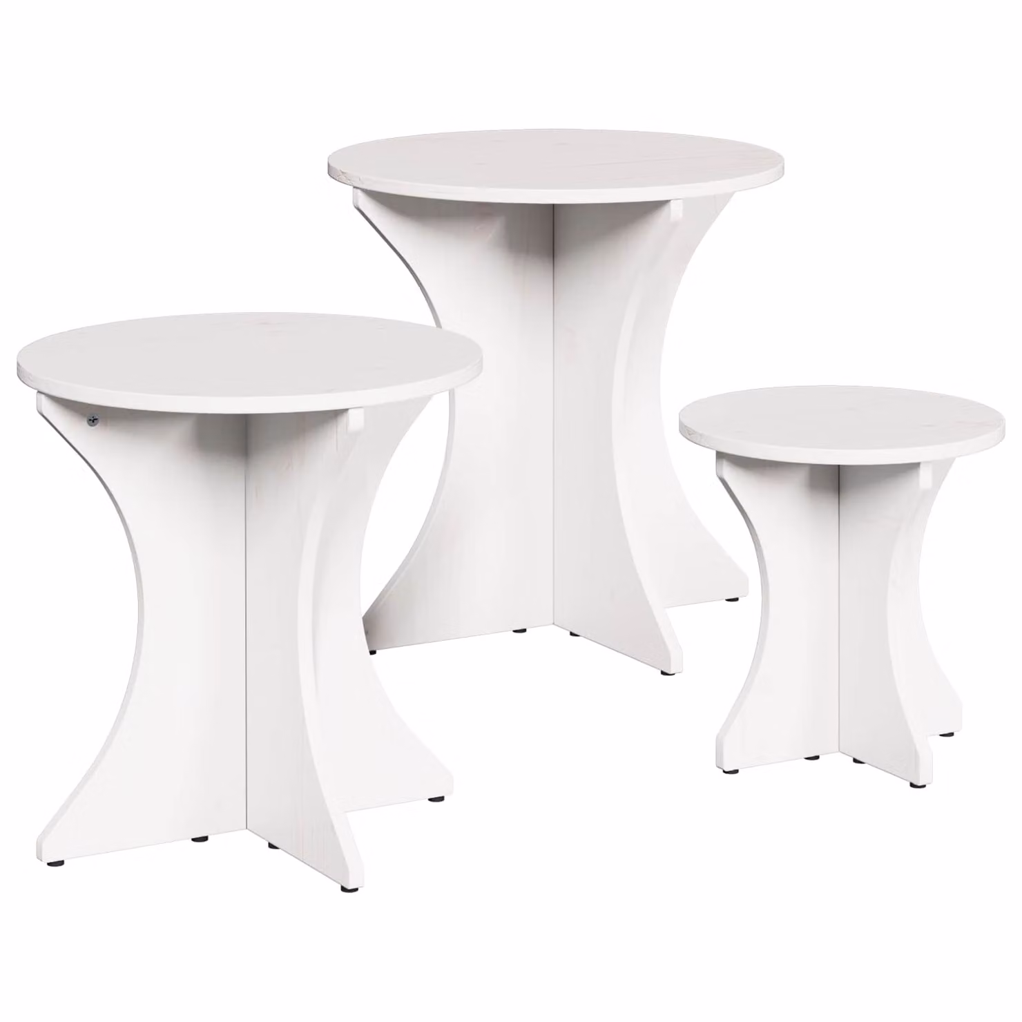 Set di 3 tavolini da salotto vidaXL in legno di pino bianco, L/P/H: 46 x 46 x 47 cm