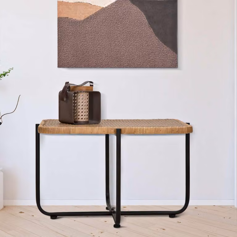 Fali - Tavolino da Salotto, 75x55x47h cm Marrone, Effetto Rattan