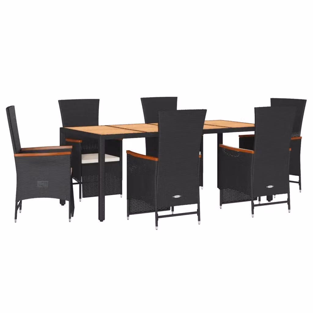 Set da Pranzo da Giardino vidaXL in Polyrattan e Legno di Acacia con 7 Sedute e Cuscini, Colore Nero, Marrone o Bianco – 2
