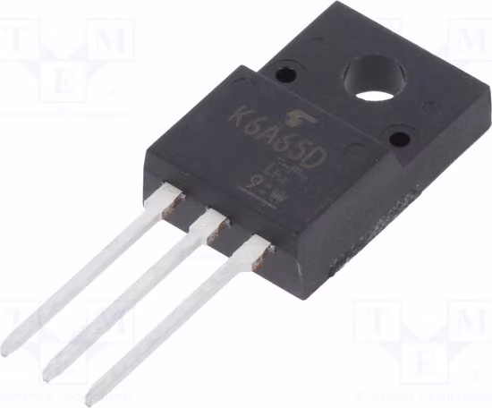 1 x Transistor: MOSFET unipolare N, 6A, Idm: 24A, 45W, 650V, modello FP TK6A65D(STA4,Q,M), canale N