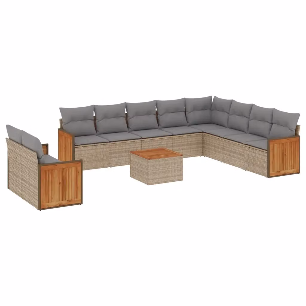 vidaXL Set Divani da Giardino 11 pz a forma di U con Cuscini Beige e Tavolino da Caffè in Polyrattan e Acciaio – 2